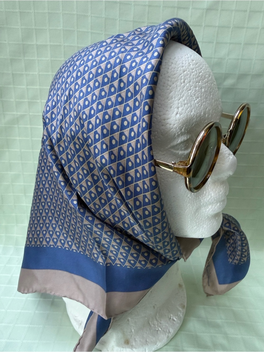 Vintage Anne Klein Blue Patterned Silk Scarf - Classic Fashion Accessory